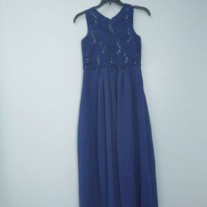 JJ's House Navy Blue Long Lace Chiffon Junior Bridesmaid Dress Sz 12 253676